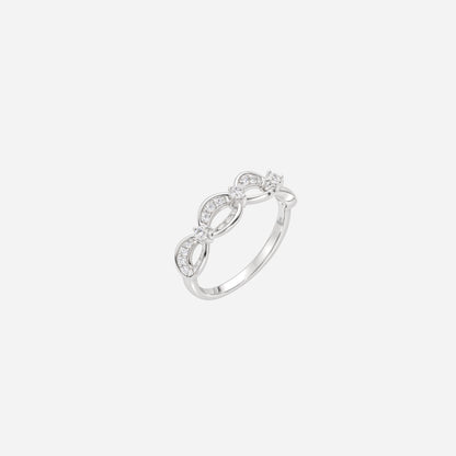Infinity Grace Diamond Ring in 18K White Gold, featuring infinity symbols and set with small sparkling diamonds.