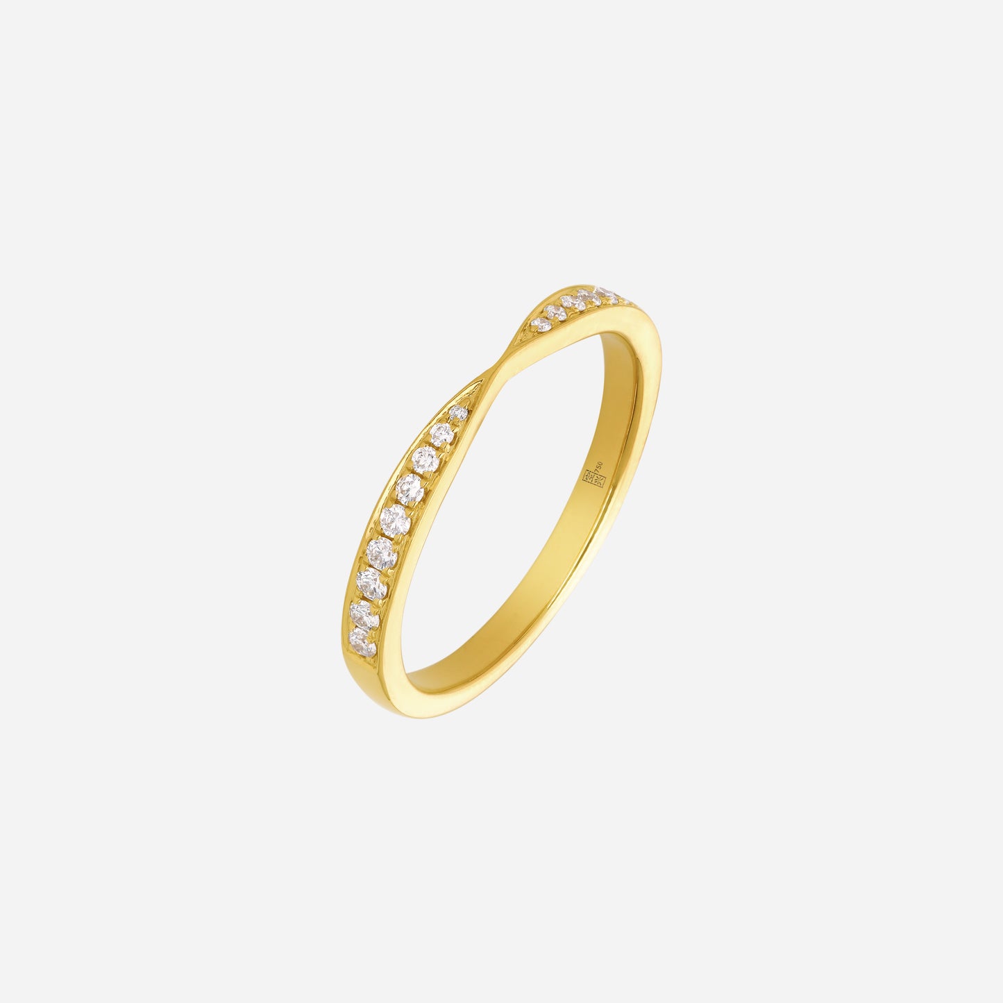 eternal spark diamond ring in 18k yellow gold with a graceful crossover design and sparkling diamonds.