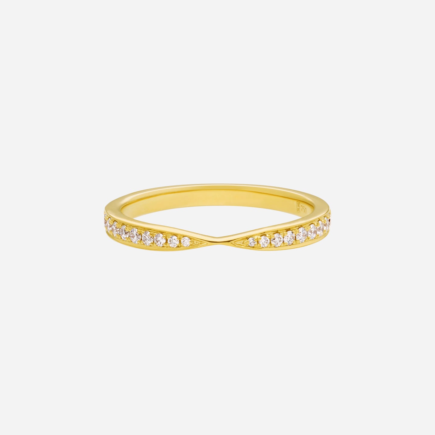 eternal spark diamond ring in 18k yellow gold with a crossover design and lined with sparkling diamonds.