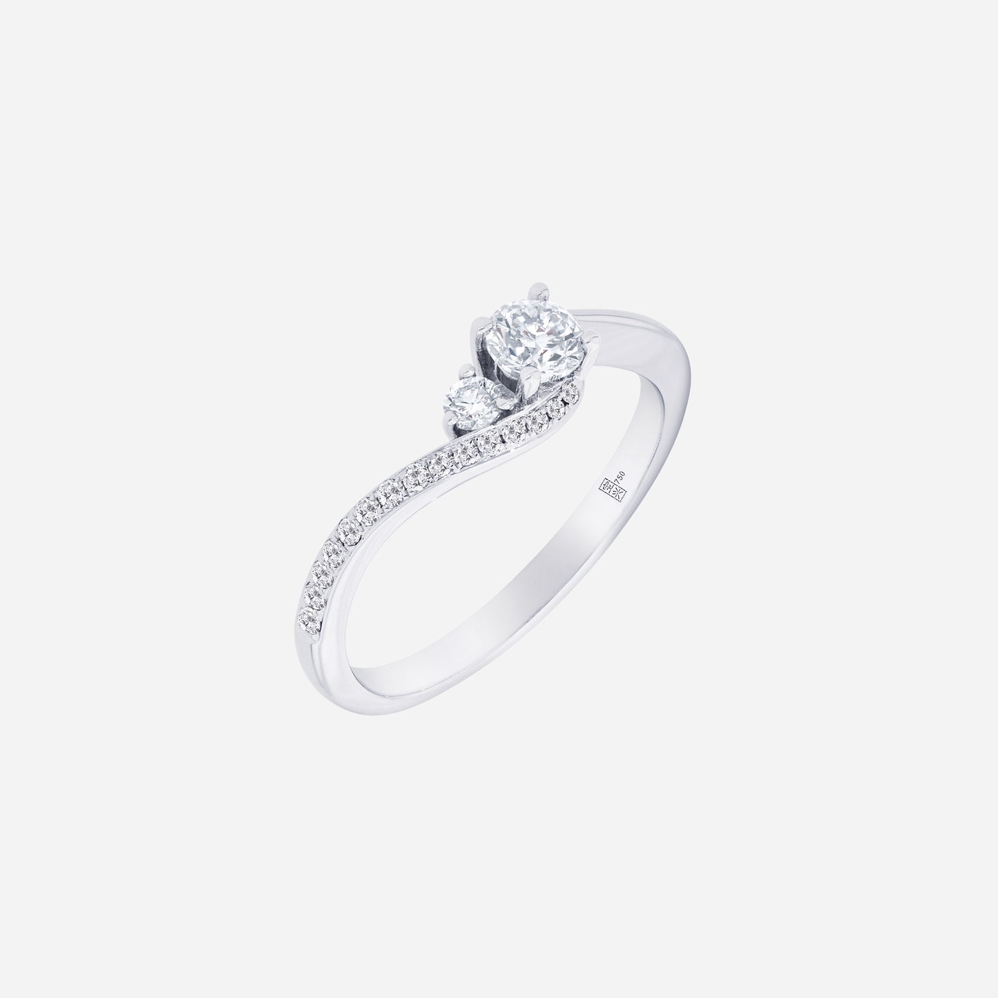 eternal sparkle diamond ring in 18k white gold with central and pavé-set diamonds, featuring a flowing band design.