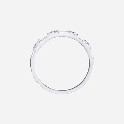 Slim polished diamond ring in 18K white gold with alternating diamond cuts for a modern sparkle.