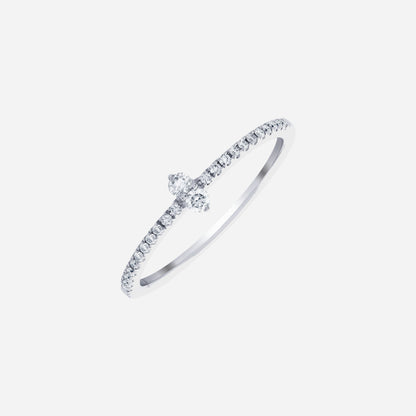 Radiance Duo Diamond Ring in 18K white gold with round diamonds on a slim pavé band for elegant everyday wear.