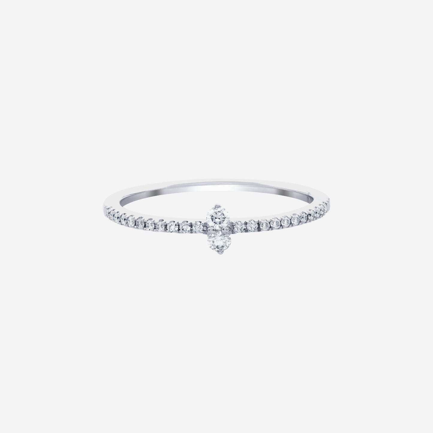 radiance duo diamond ring in 18k white gold with round diamonds and slim pavé design for everyday elegance.