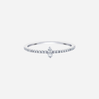 Radiance Duo Diamond Ring in 18K white gold with round diamonds and slim pavé design for everyday elegance.