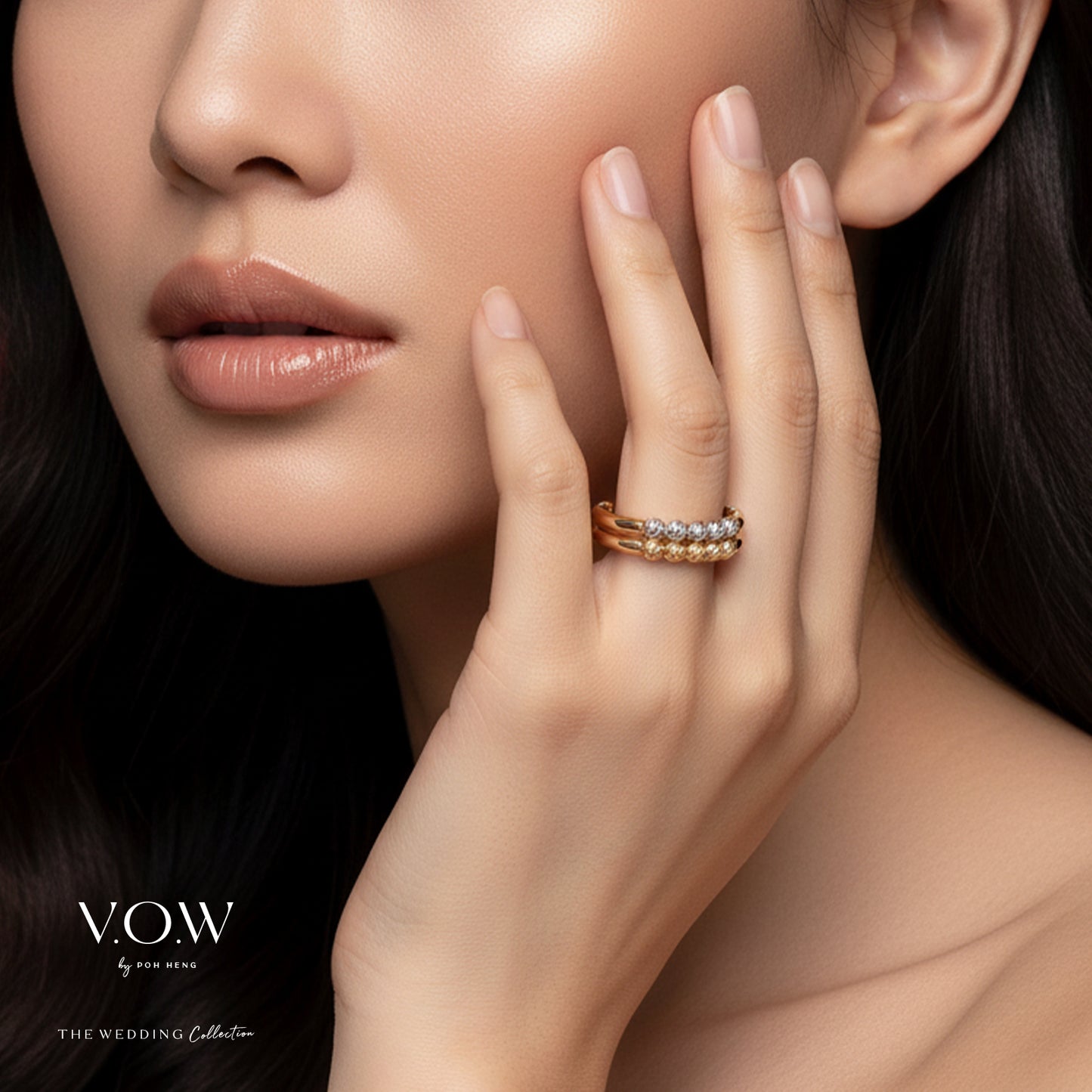 beads of love ring in yellow and white gold with intricate beaded detail and gemstone accents. elegant and timeless design.