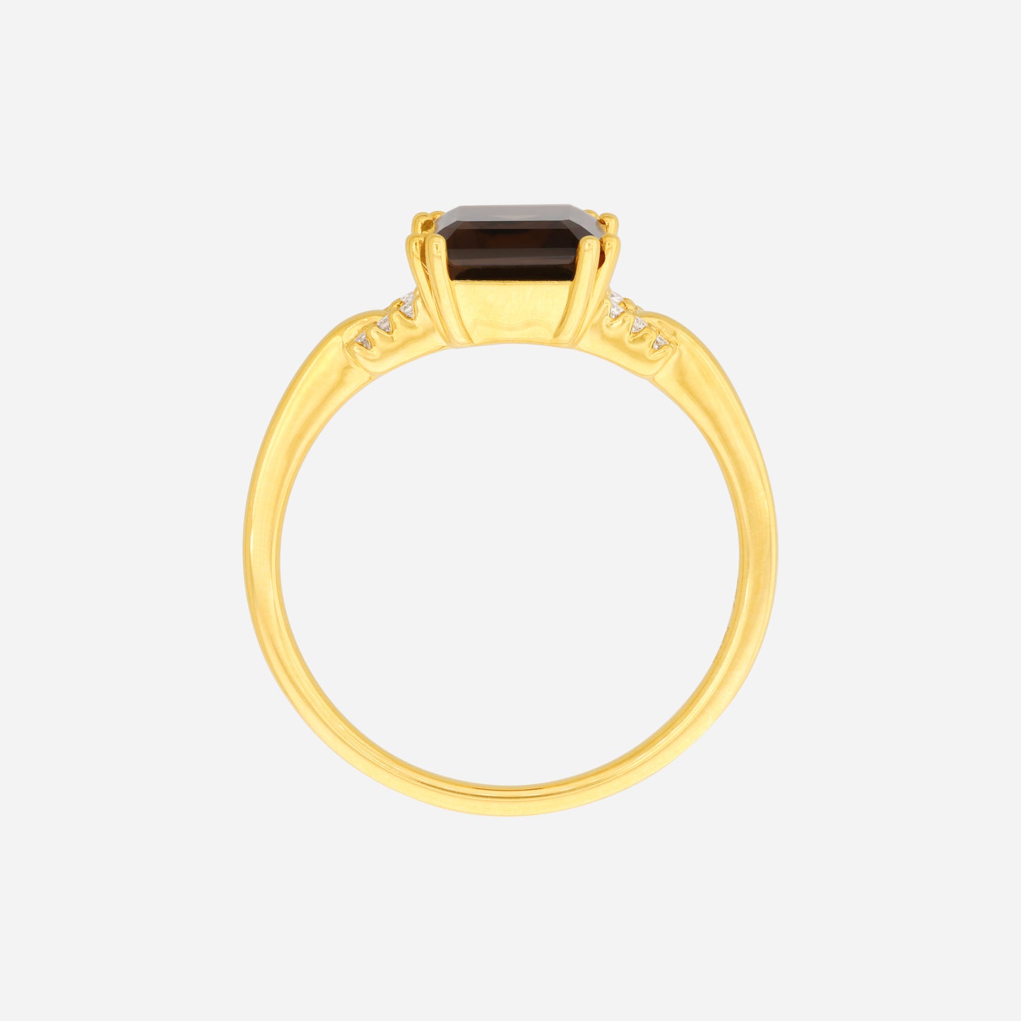 luxe yellow gold ring featuring an octagonal smoky quartz and accented with small sparkling diamonds.