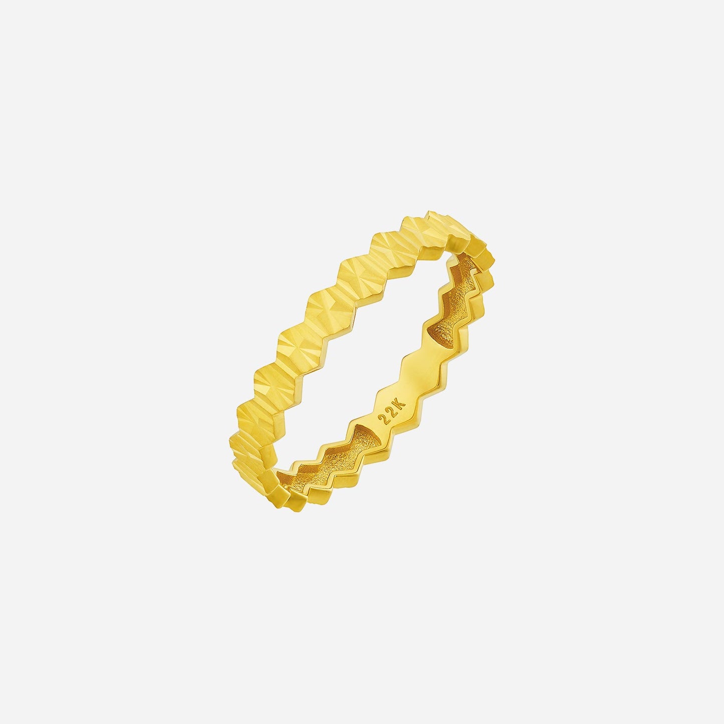 22k yellow gold ring with a bold zigzag design, perfect for stacking or wearing alone as a striking statement piece.