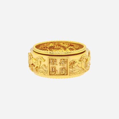 Majestic Gallop Spinning Ring in 22K yellow gold with galloping horse design and sculpted band details.