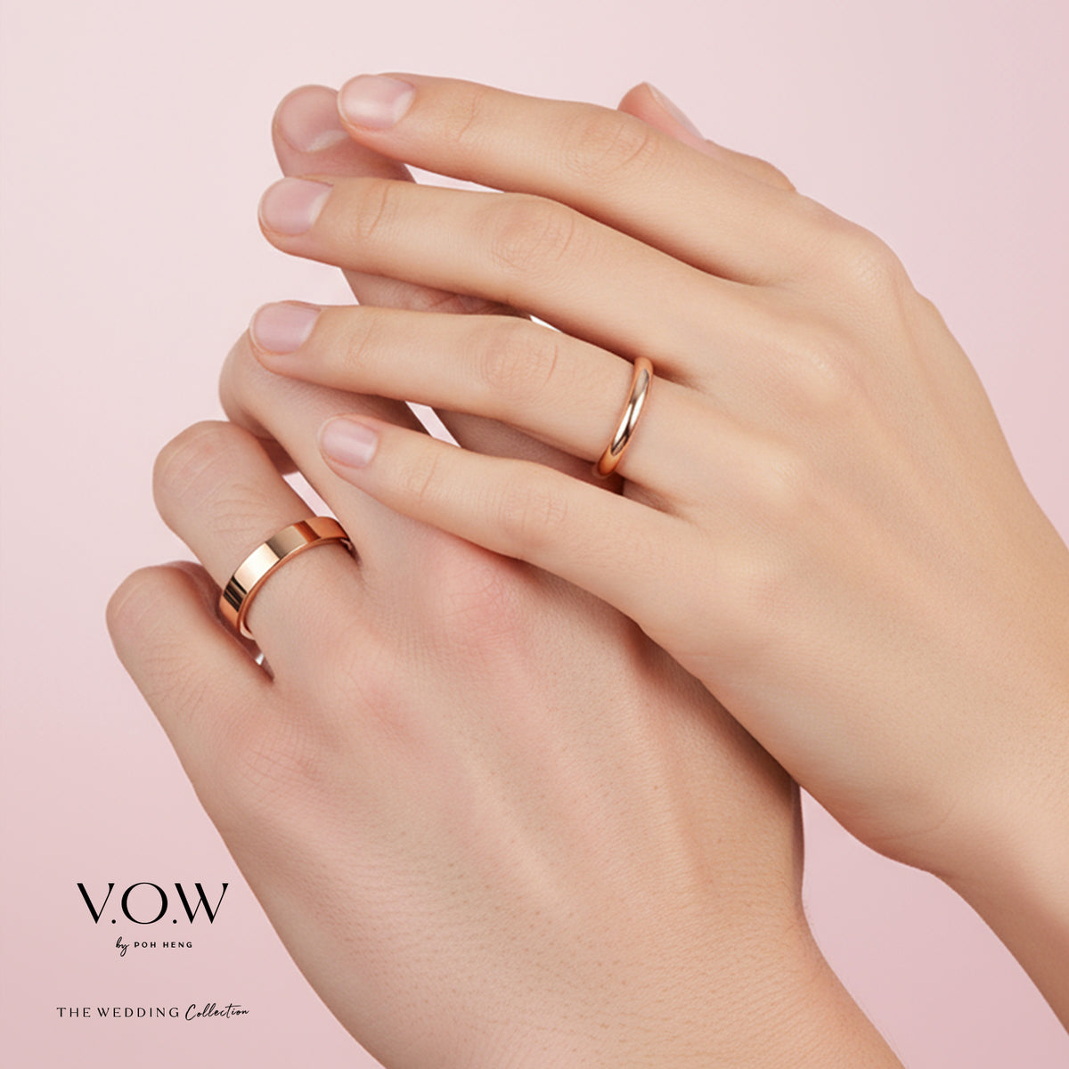 18k rose gold everlasting love band with a flat surface, showcasing a classic and elegant design on hands.