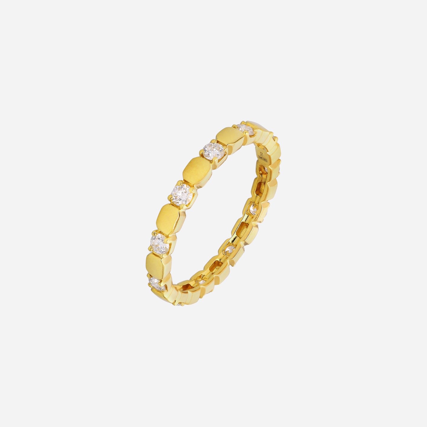 dazzle eternity diamond band in 18k yellow gold with round diamonds and sleek gold design. perfect for elegant stacking.