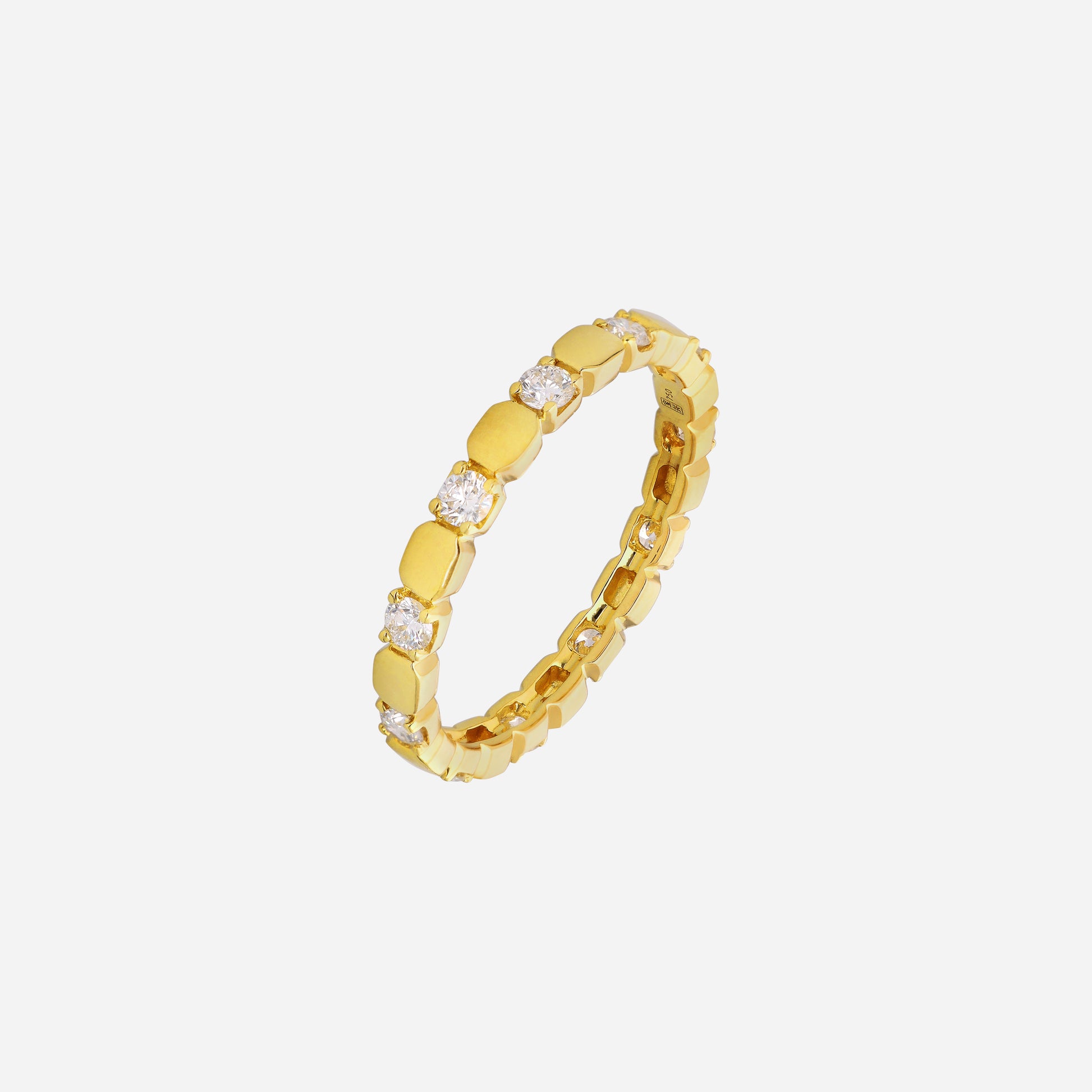 Dazzle Eternity Diamond Band in 18K yellow gold with round diamonds and sleek gold design. Perfect for elegant stacking.