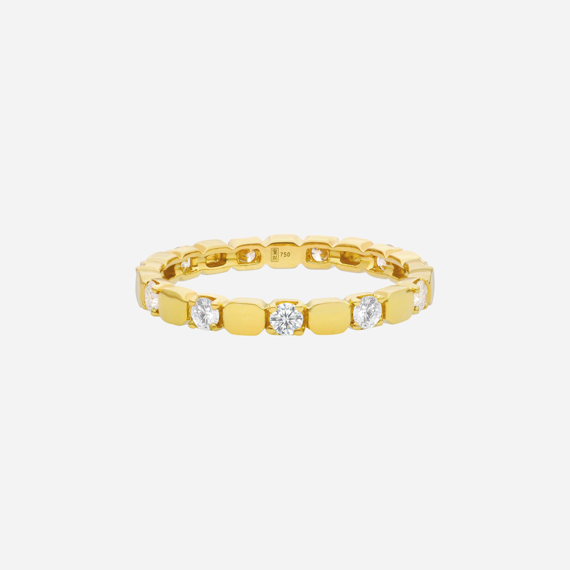 Dazzle Eternity Diamond Band in 18K Yellow Gold with round diamonds, featuring a sleek, polished design.