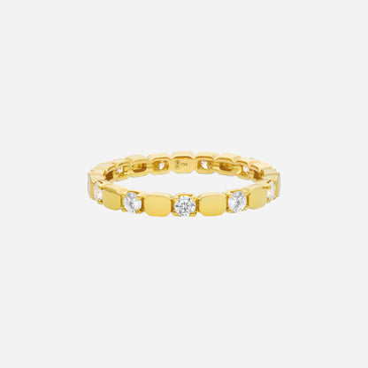 Dazzle Eternity Diamond Band in 18K Yellow Gold with round diamonds, featuring a sleek, polished design.