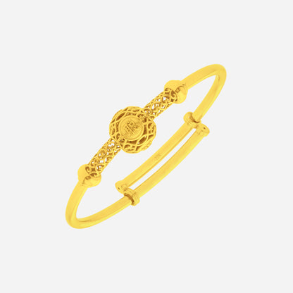 Brilliant Baby Bangle in 22K yellow gold with intricate textured accents and polished details for little wrists.