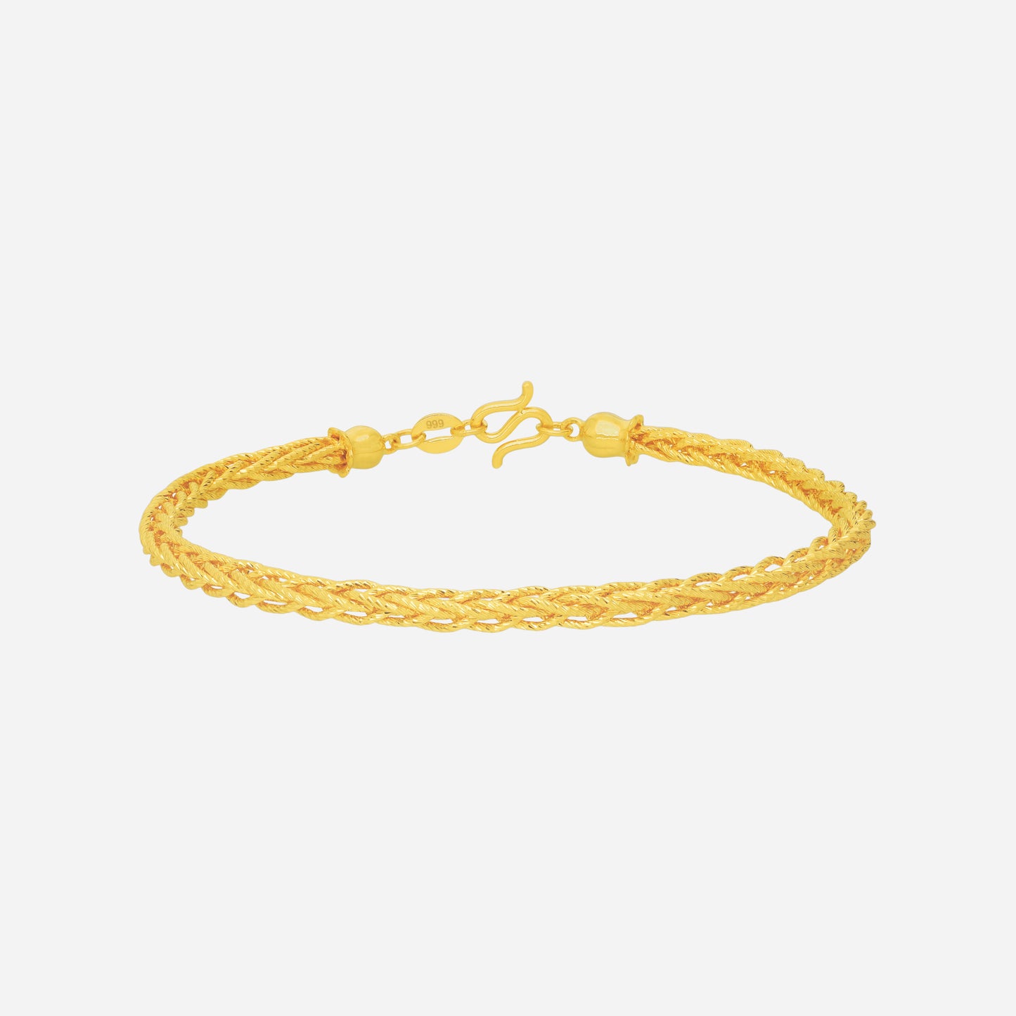 gilded braid bangle in 24k yellow gold with finely woven texture and clasp design for a luxurious look.