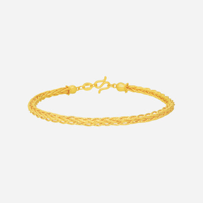 Gilded Braid Bangle in 24K Yellow Gold with finely woven texture and clasp design for a luxurious look.