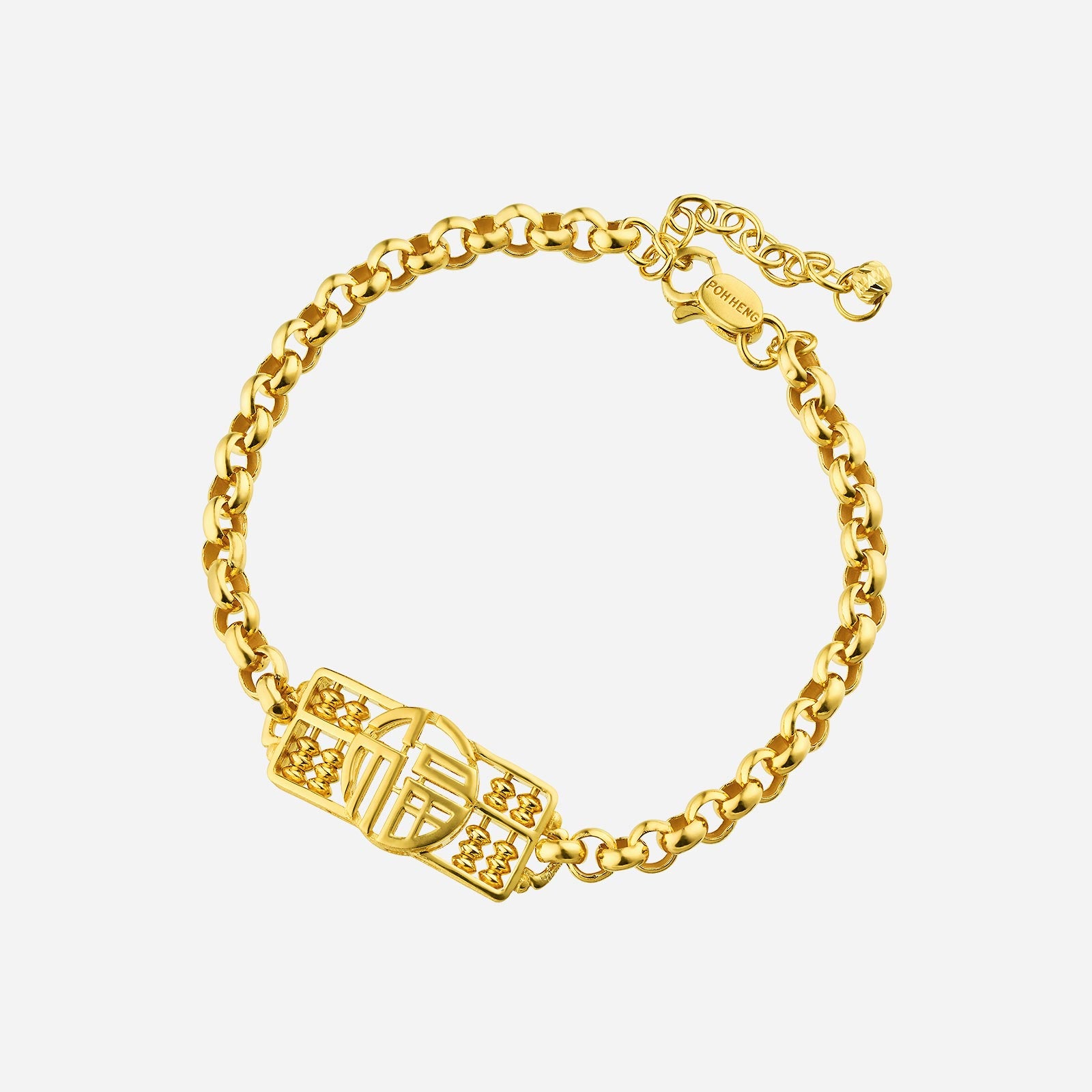 Prosperity Abacus Bracelet in 22K yellow gold with a detailed charm representing wealth and fortune symbols.