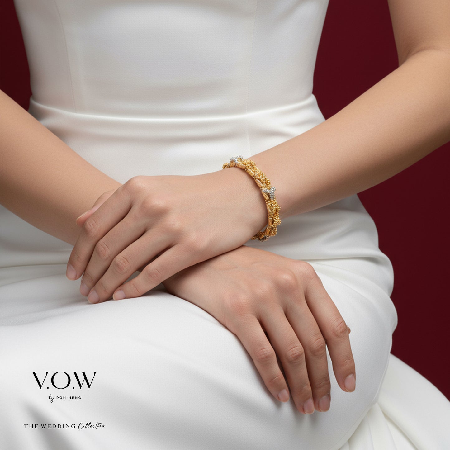 gleam of devotion bracelet in 22k yellow and white gold, featuring intricate beadwork design, symbolizing strength.