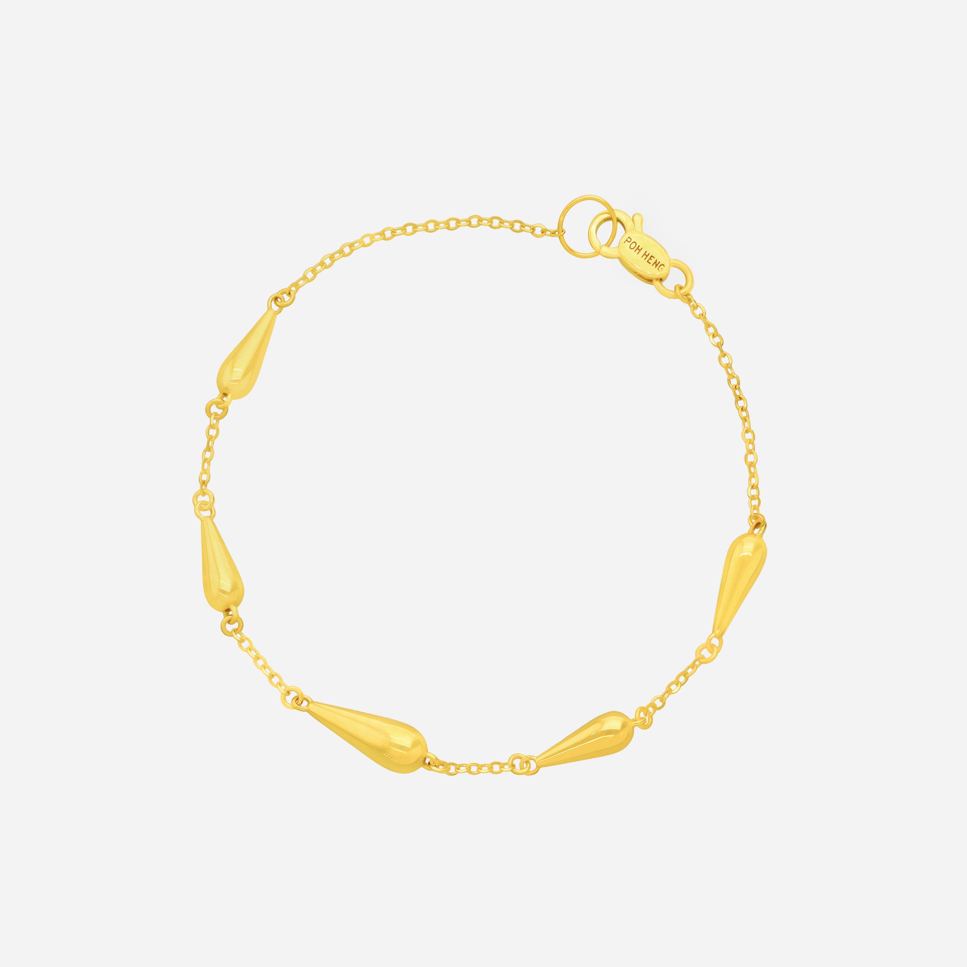 Raindance Bracelet in 22K Yellow Gold with polished gold drops on a fine chain, elegant and luminous design.