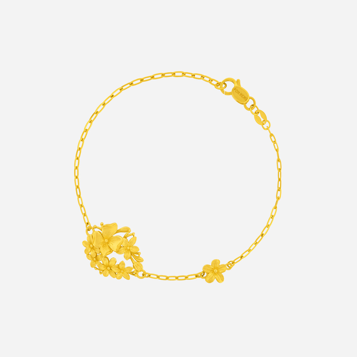 Dreamy Bloom Bracelet in 22K Yellow Gold featuring floral design with larger and smaller flowers and curved leaf details.