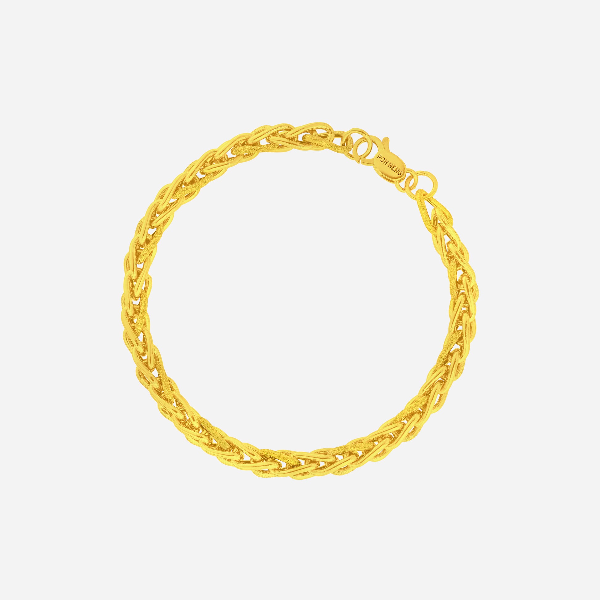 Textured wheat bracelet in 22K yellow gold with braided links for a refined, everyday style.