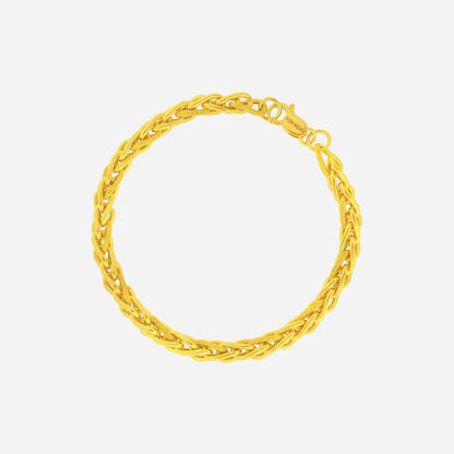 Textured wheat bracelet in 22K yellow gold with braided links for a refined, everyday style.