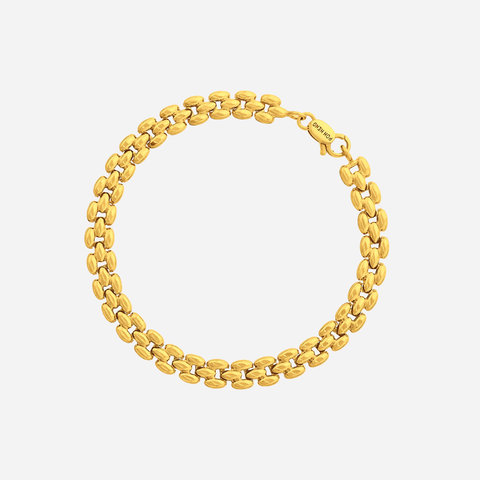 Aurelia Chrono Bracelet in 22K yellow gold, featuring bold oval links with a fine crosshatch pattern in a wide band.