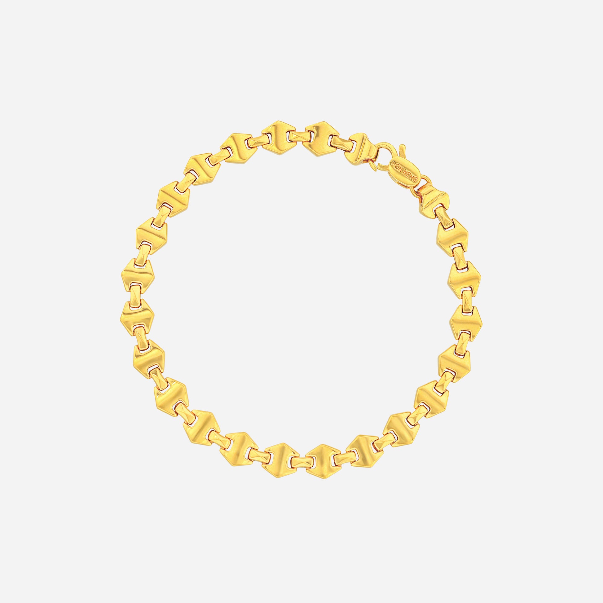 Glow Link Bracelet in 22K yellow gold featuring sculpted barrel forms and sleek double-bar accents. Elegant design.