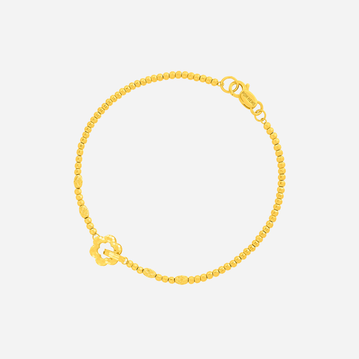 Bloom Link Bracelet in 22K Yellow Gold with open floral centerpiece and polished bead accents for elegance.