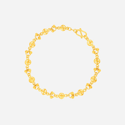 Sparkle Coin Link Bracelet in 24K Yellow Gold with coin motifs and rounded bead accents in circular links.