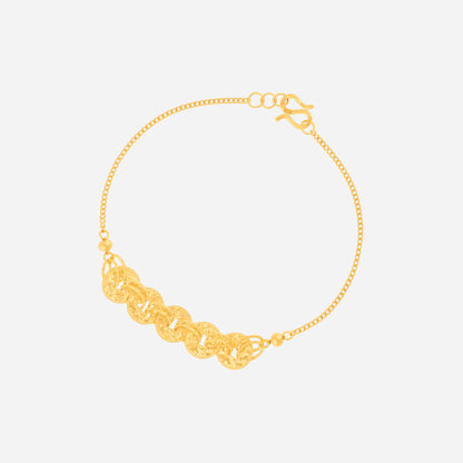 Bling Golden Coin Bracelet in 24K Yellow Gold featuring intricate coin motifs for a radiant look.