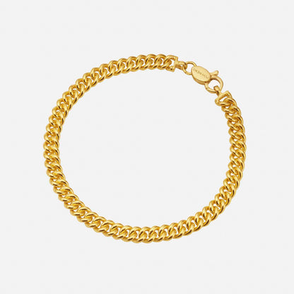 Single link chain bracelet in 22K yellow gold with a polished finish and secure clasp design.
