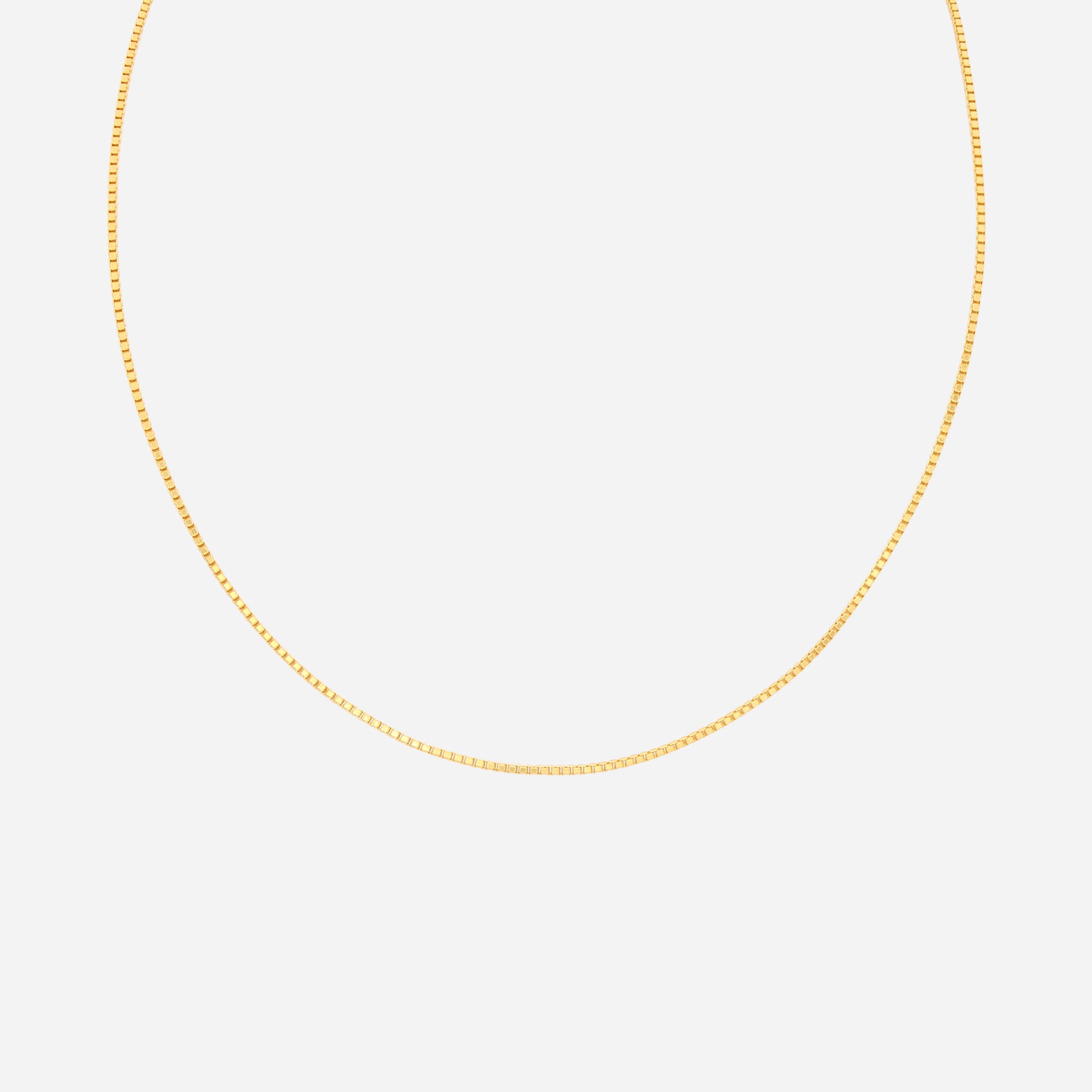 Box Chain Necklace in 22K Yellow Gold with small square links, perfect for layering or wearing alone.