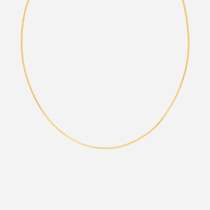 Box Chain Necklace in 22K Yellow Gold with small square links, perfect for layering or wearing alone.