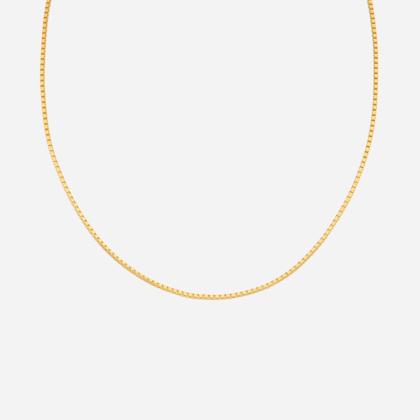 box chain necklace in 22k yellow gold with finely linked square sections, elegant for everyday wear.