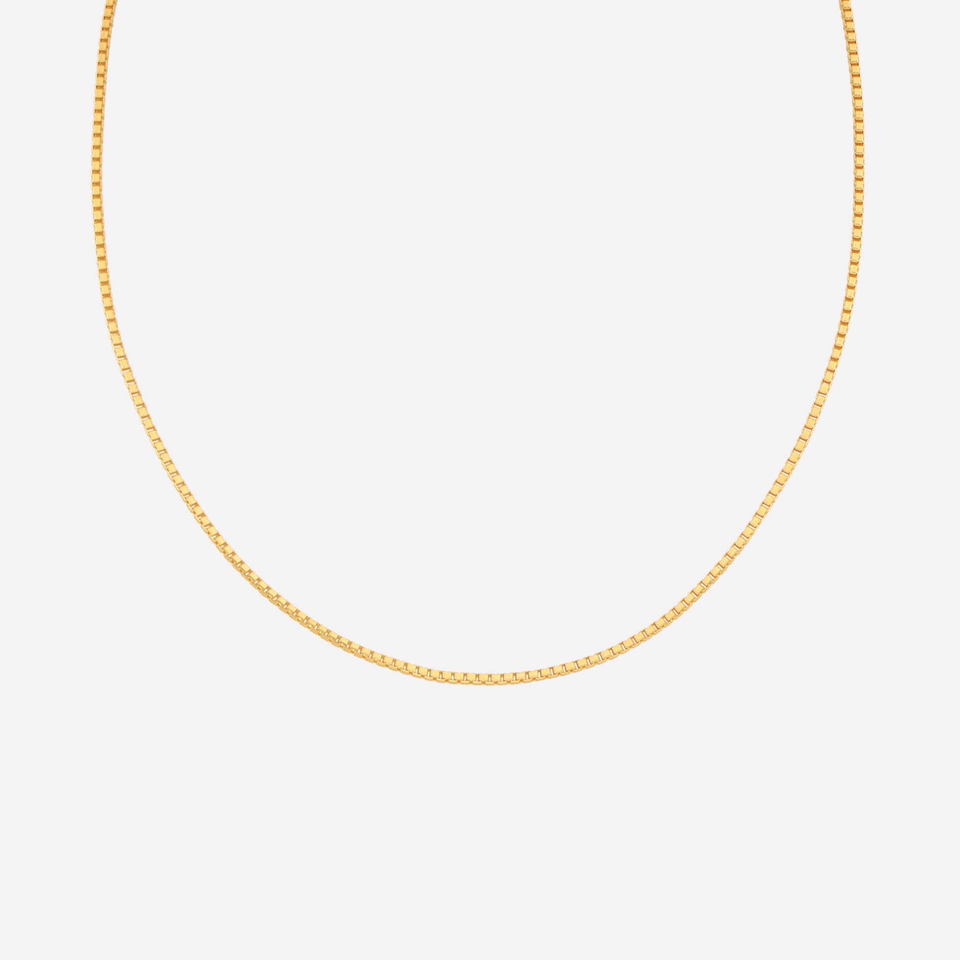 Box Chain Necklace in 22K Yellow Gold with finely linked square sections, elegant for everyday wear.
