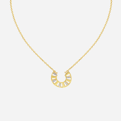 Arc Curve Necklace in 22K yellow and white gold with a modern arc design and geometric gemstone accents.