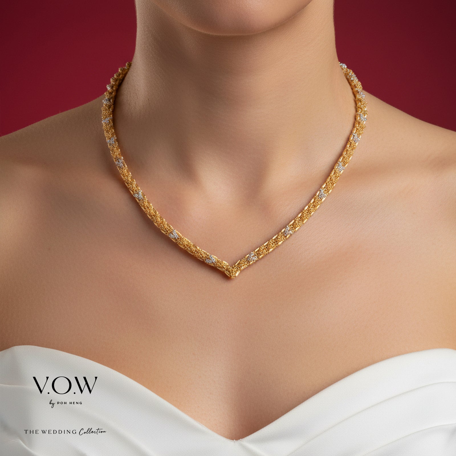 Gleam of Devotion Necklace in 22K yellow and white gold with detailed beadwork in an architectural design.