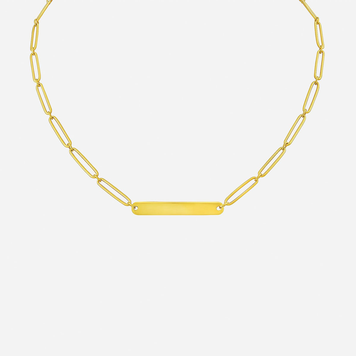 22k yellow gold love script chain necklace with sleek engravable plate and elegant link design. perfect gift or keepsake.
