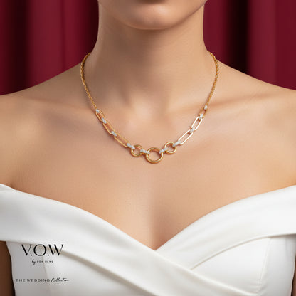 Circle of Glamour Necklace in 22K yellow and white gold with interlocking rings and sparkling accents.