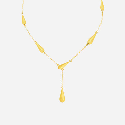 Raindance Necklace in 22K yellow gold with polished drops, draping gracefully along a delicate chain.