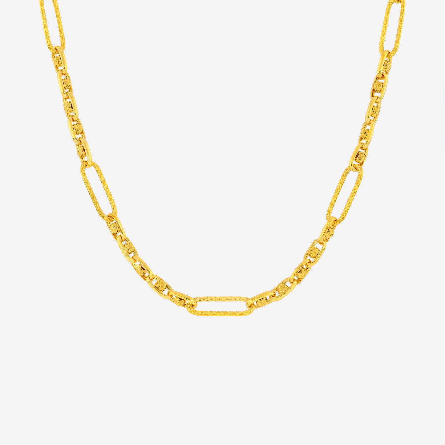 belcher bead chain necklace in 22k yellow gold with elongated links and textured bead details for a stylish look.
