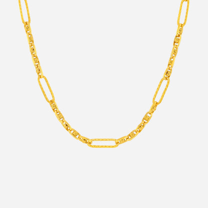 Belcher bead chain necklace in 22K yellow gold with elongated links and textured bead details for a stylish look.