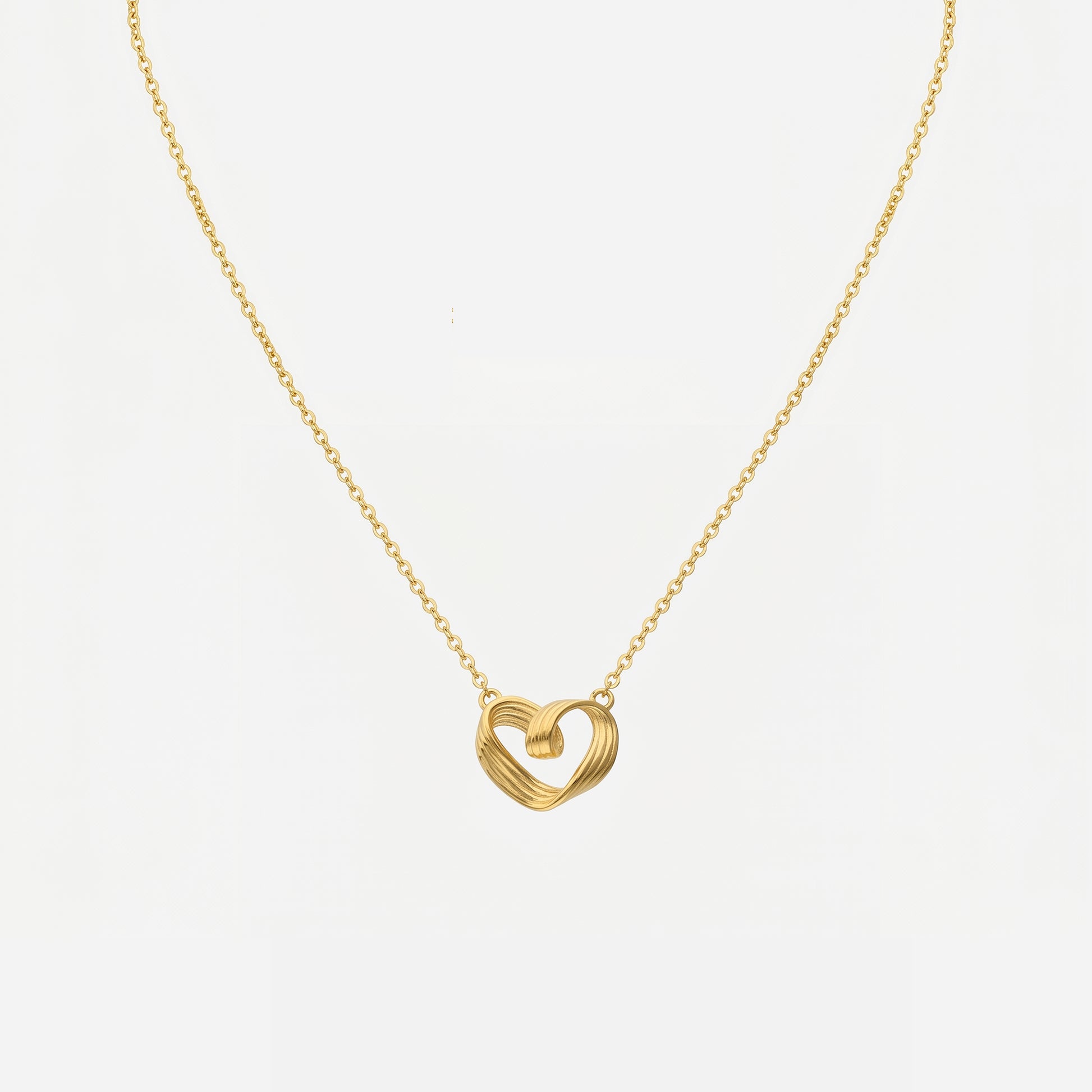 Weave heart necklace in 22K yellow gold, featuring intricate weaving and a delicate chain design.