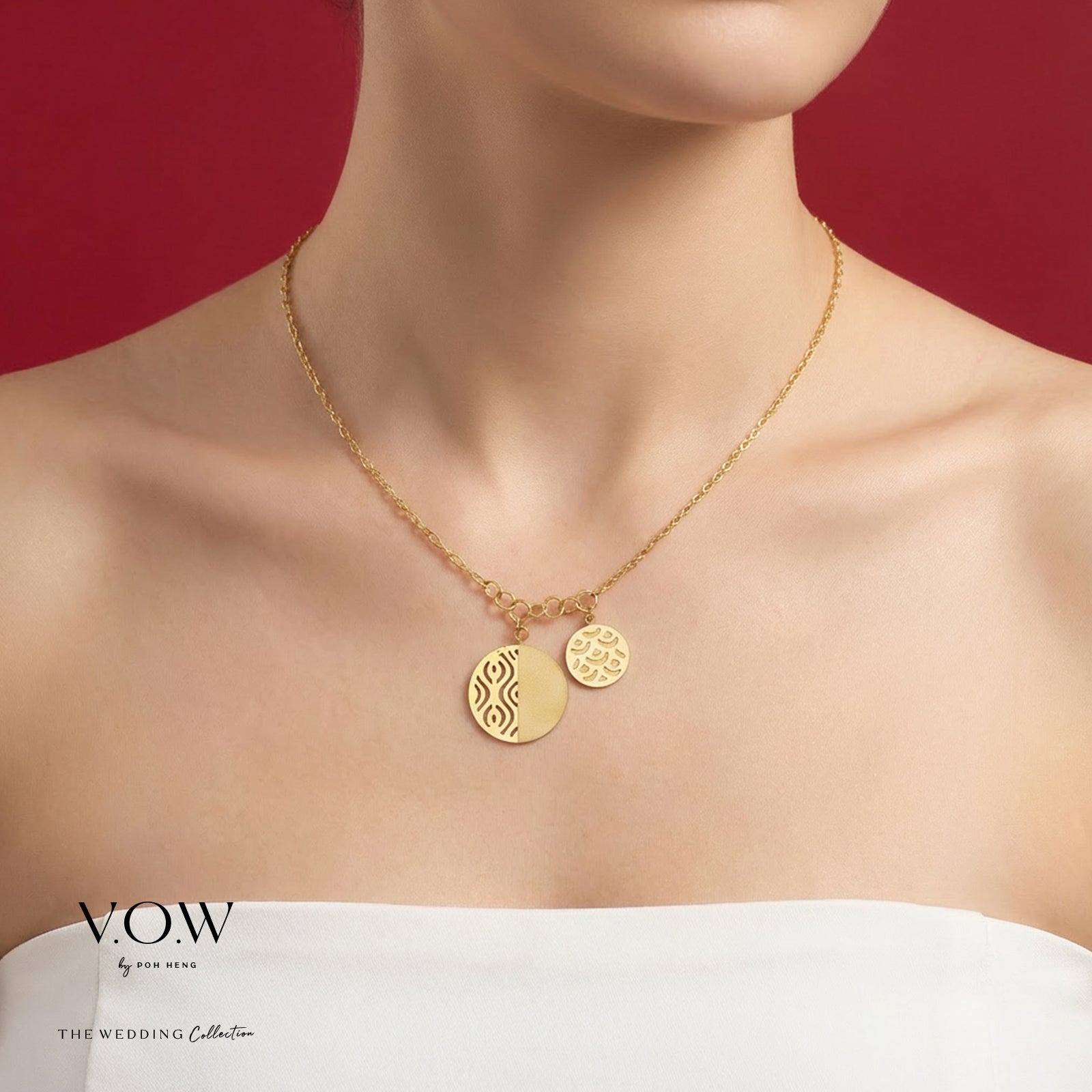 Union of Charm Necklace, 24K yellow gold, featuring minimalist Dragon and Phoenix design, perfect for daily wear.