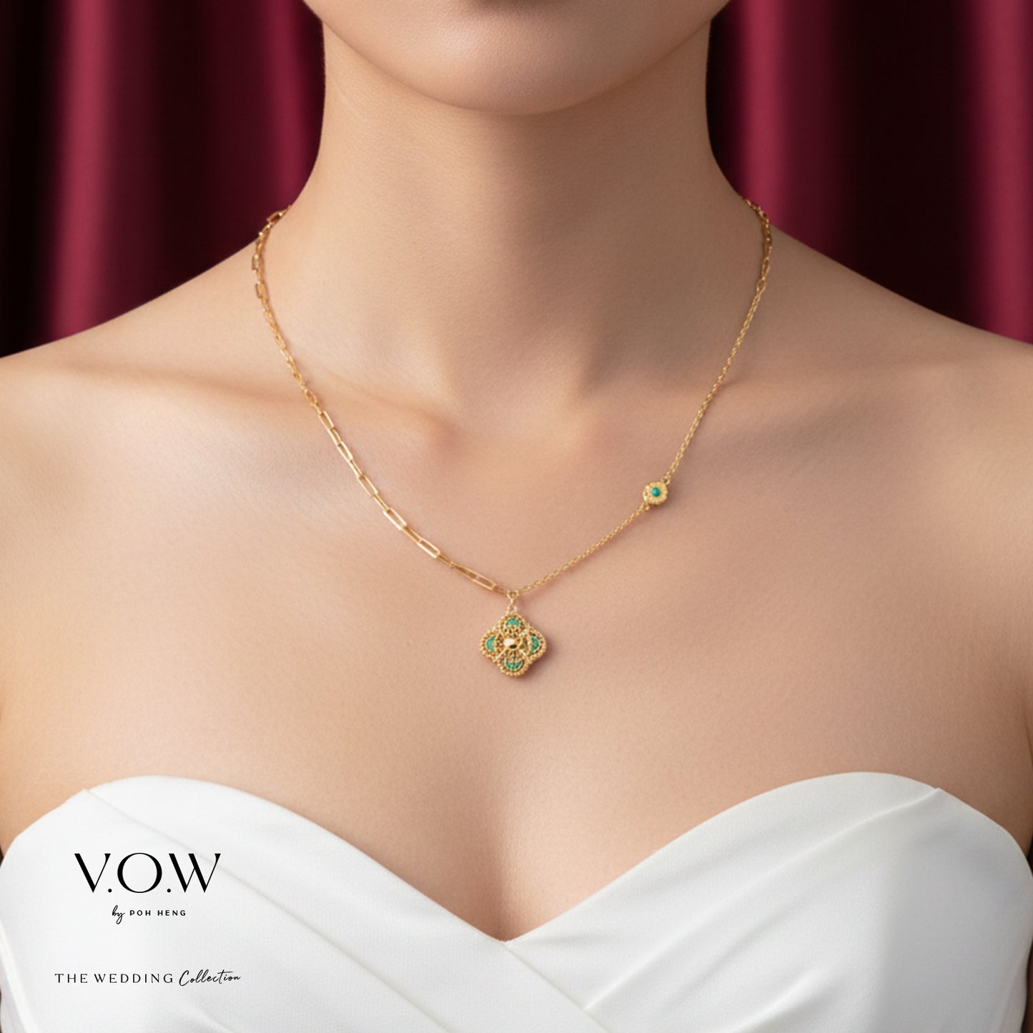 aurora bloom necklace in 24k yellow gold with clover pendant and colorful enamel accents, featuring a delicate charm.