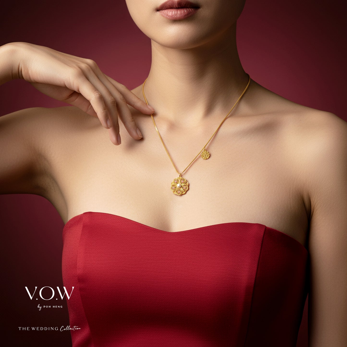 radiant blossom necklace in 24k yellow gold with floral pendants, colorful enamel, and delicate chain design.