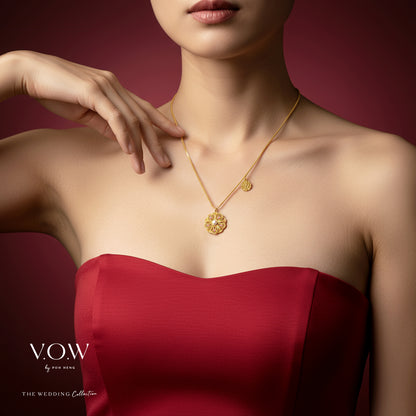 Radiant Blossom Necklace in 24K Yellow Gold with floral pendants, colorful enamel, and delicate chain design.