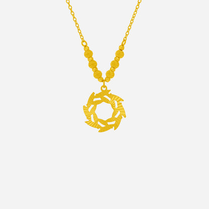 Dazzling Willow Necklace in 24K Yellow Gold with layered leaves design and circular pendant. Elegant and rich jewelry piece.