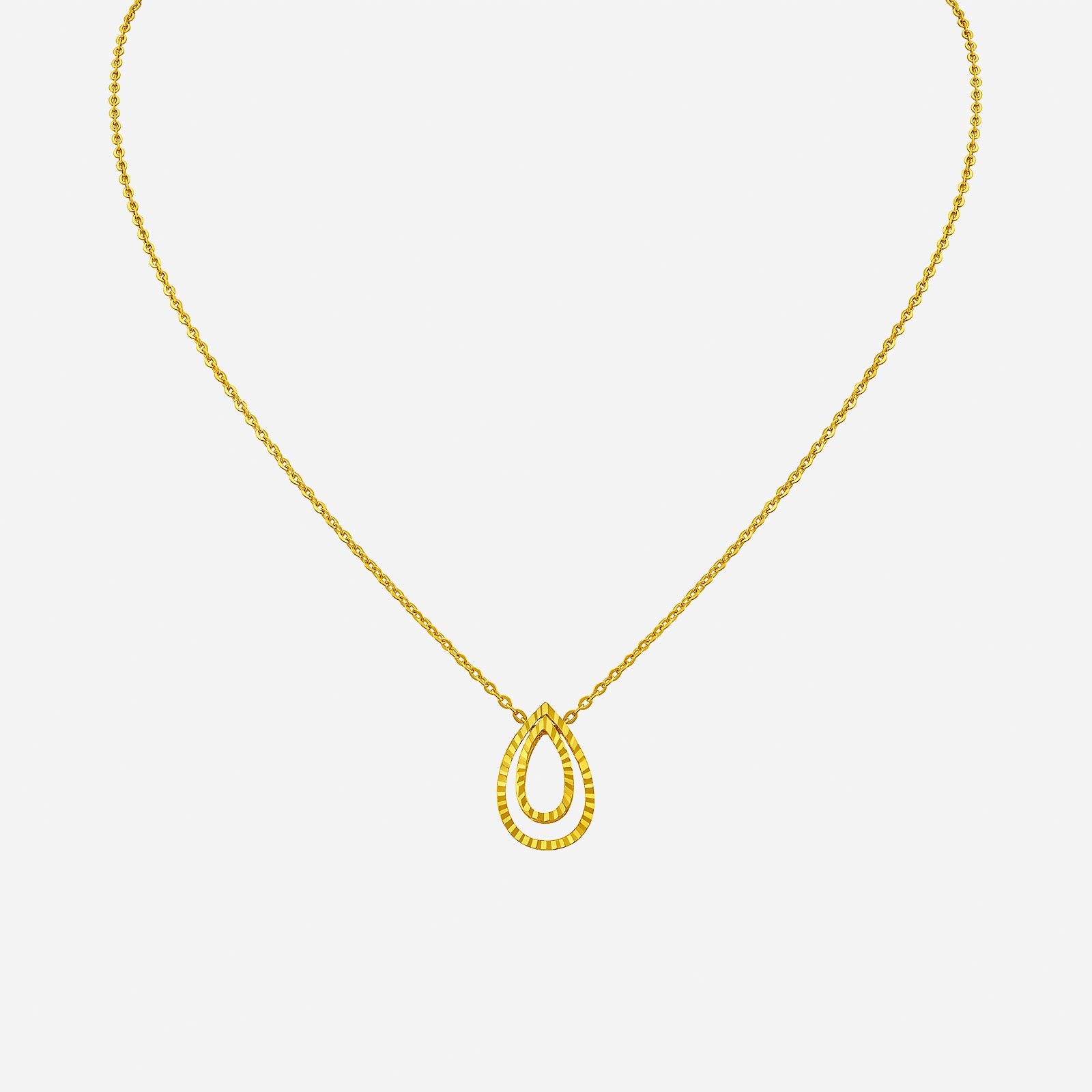 24K Yellow Gold Layered Dewdrops Necklace with a delicate teardrop pendant design for elegant sophistication.